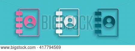 Paper Cut Address Book Icon Isolated On Blue Background. Notebook, Address, Contact, Directory, Phon