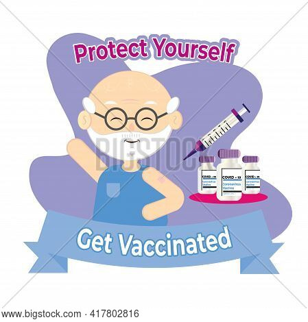 Vaccination Day Illustration. Old Man Getting Vaccinated - Vector