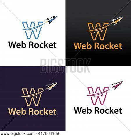 Web Rocket Logo Design Template. Vector Illustration