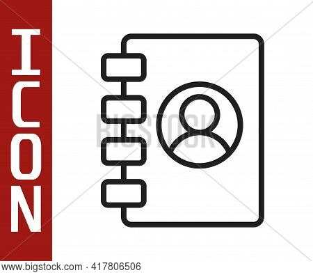 Black Line Address Book Icon Isolated On White Background. Notebook, Address, Contact, Directory, Ph