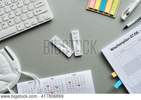 Back To School Or University With Express Coronavirus Tests. Two Rapid Antigen Covid Tests, Calendar