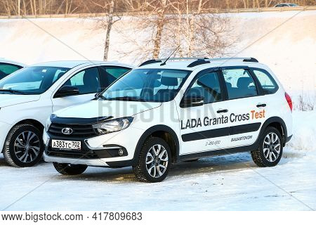 Ufa, Russia - February 21, 2021: Brand New Compact Car Lada Granta Cross In The City Street.