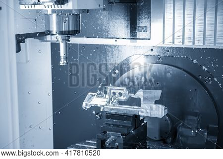 The 5-axis Machining Center Cutting The Aerospace Part With Indexable Tool. The Hi-precision Manufac