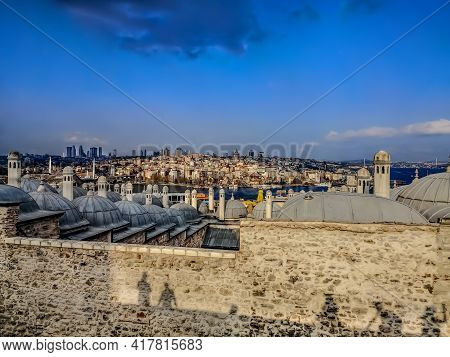 View Of The Karakoy Area And The Domes Of The Suleymaniye Salis Medresesi Museum From The Observatio