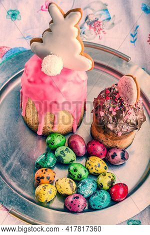 Easter Holiday Concept With Easter Eggs. Easter Concept. Easter Concept Celebration. Easter Cake