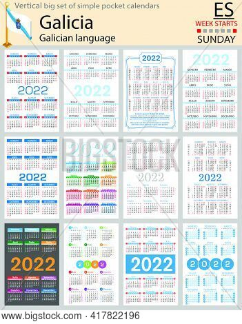 Galician Vertical Big Set Of Pocket Calendars For 2022 (two Thousand Twenty Two). Week Starts Sunday