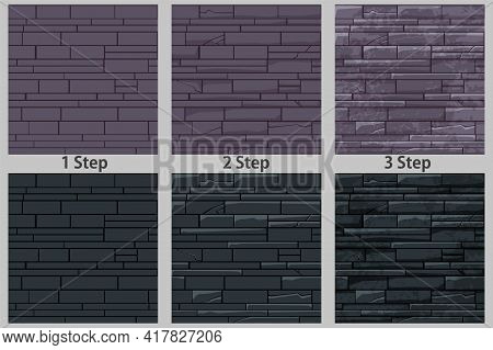 Brick Stone Wall Seamless Pattern, Drawing Step By Step Texture For Wallpaper.