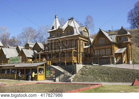 Gorodets, Russia - Apr 17, 2021: Stylized Tower-room, City Of Craftsmen On He Banks Of The Volga Riv