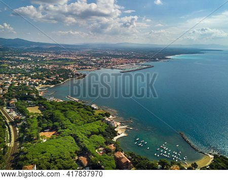 Top View Of The City And The Promenade Located In Castiglioncello In Tuscany. Italy, Livorno