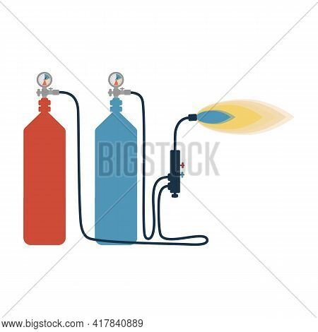 Gas Welding With Cylinders And A Torch. Vector