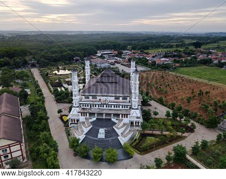 Tajug Gede Cilodong Mosque Panorama View Largest Mosque In Purwakarta. Ramadan And Eid Concept And N