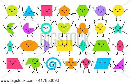 Educational Geometric Shapes Set With Hands, Legs. Understanding Of Geometry Poster For Teaching And