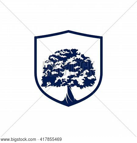 Shield Oak Leaf Logo Design Vector Illustration, Creative Oak Tree Logo Design Concept Template, Sym