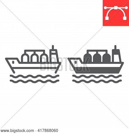 Oil Tanker Ship Line And Glyph Icon, Fuel Shipping And Logistics, Cargo Ship Vector Icon, Vector Gra