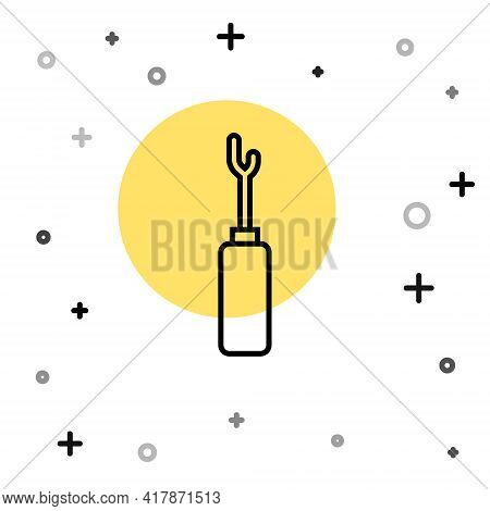 Black Line Awl Tool With Wooden Handle Icon Isolated On White Background. Work Equipment Tailor Indu