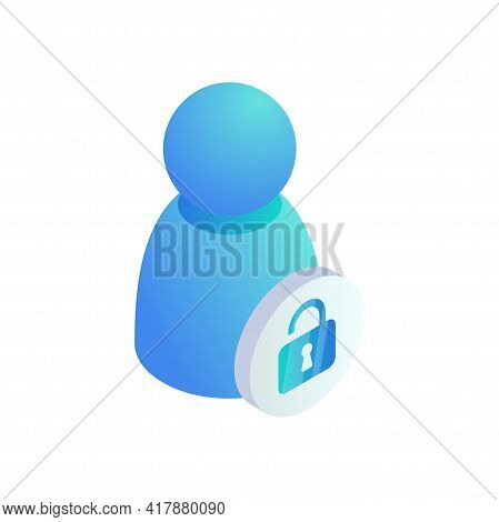 User Account Open Web Profile Protection Isometric Icon. 3d Personal Private User Sign. Vector Unblo