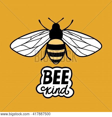 Vector Cute Bee Illustration In Flat Style. Cartoon Flying Honey Bee Character Isolated On White Bac