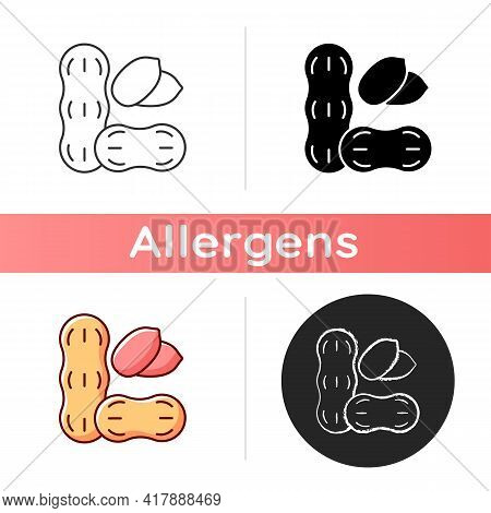 Peanut Icon. Nut For Nourishment. Nutrient Diet, Food Ingredient. Protein Dense Foodstuff. Common Al