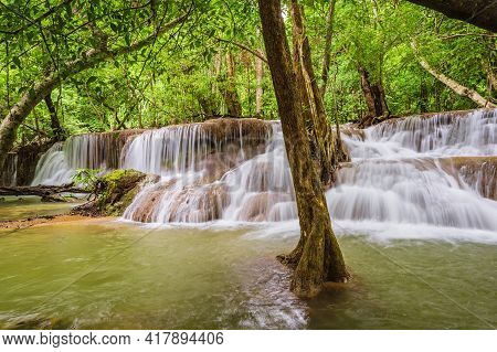 Landscape Of Huai Mae Khamin Waterfall Srinakarin National Park At Kanchanaburi Thailand.huai Mae Kh