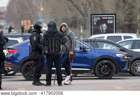 Barnaul, Russia-april 21, 2021. Crackdown On Demonstrations In Support Of Opposition Politician Alex