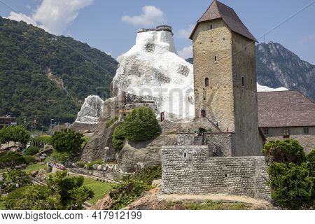 Melide / Switzerland - June 21, 2020: A View Of Swissminiatur, Open-air Miniature Park Placed In Mel