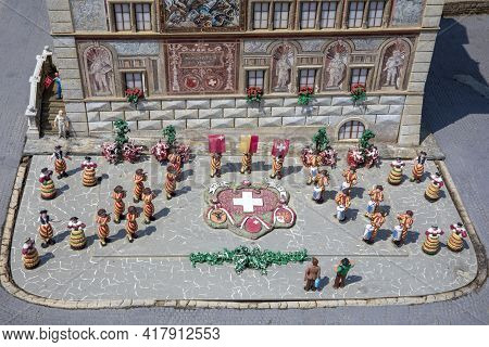 Melide / Switzerland - June 21, 2020: A View Of Swissminiatur, Open-air Miniature Park Placed In Mel