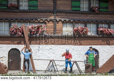 Melide / Switzerland - June 21, 2020: A View Of Swissminiatur, Open-air Miniature Park Placed In Mel