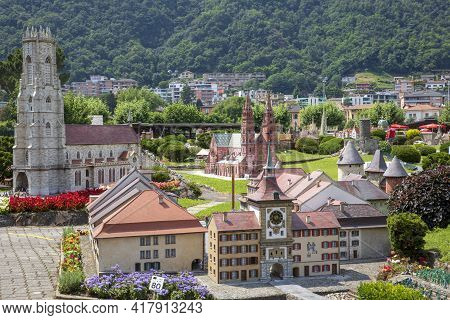 Melide / Switzerland - June 21, 2020: A View Of Swissminiatur, Open-air Miniature Park Placed In Mel