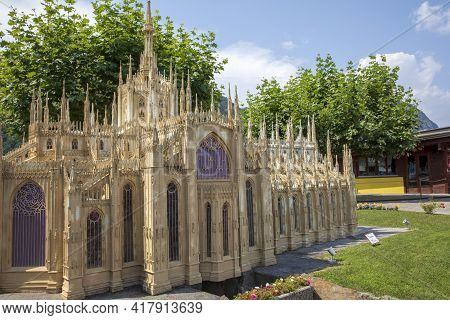 Melide / Switzerland - June 21, 2020: A View Of Swissminiatur, Open-air Miniature Park Placed In Mel
