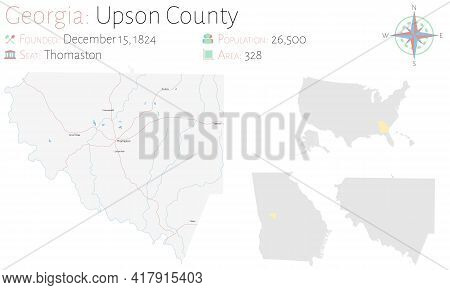 Large And Detailed Map Of Upson County In Georgia, Usa.