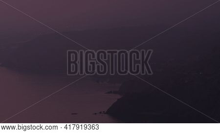 Night Is Falling Over Sea Coast. View From Cliffs Maro Cerro Gordo Natural Park, Malaga Province, Co