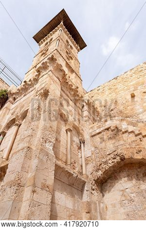The South Part The Temple Mount And The Bab El Ghawanima Minaret In The Old Town Of Jerusalem In Isr