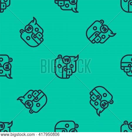 Blue Line Bull And Bear Symbols Of Stock Market Trends Icon Isolated Seamless Pattern On Green Backg