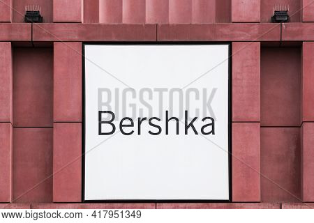 Berlin, Germany - July 12, 2020: Bershka Logo On A Wall. Bershka Is A Clothing Retailer Company. It 