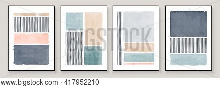 Set Of Abstract Hand Painted Illustrations For Wall Decoration, Postcard, Social Media Banner, Broch