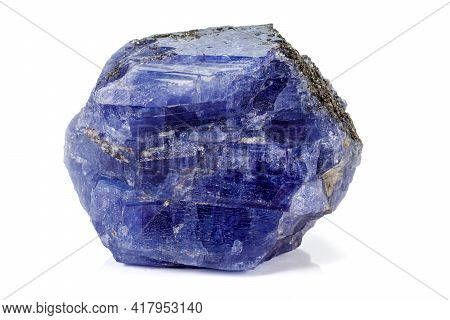 Macro Blue Tourmaline Mineral Stone On White Background