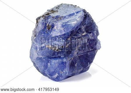 Macro Blue Tourmaline Mineral Stone On White Background