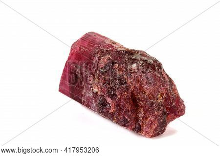 Macro Red Tourmaline Mineral Stone On White Background