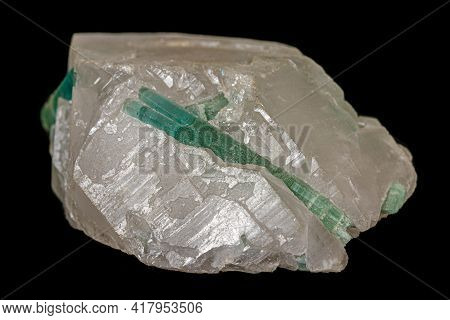 Macro Tourmaline Mineral Stone On Black Background