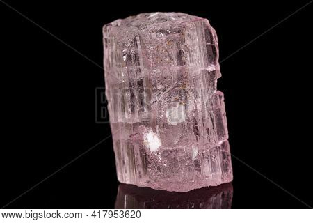 Macro Tourmaline Mineral Stone On Black