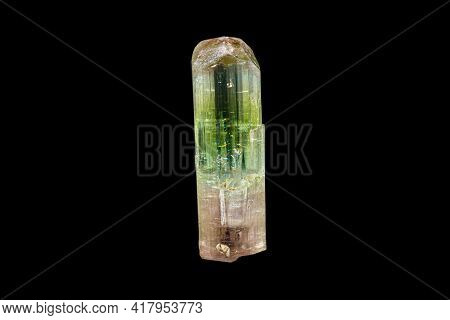 Macro Tourmaline Mineral Stone On Black