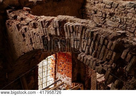 Сastle Interiors, Brick Walls, Restoration Works, Ruins Of Horni Hrad, Gothic And Renaissance Or Neo