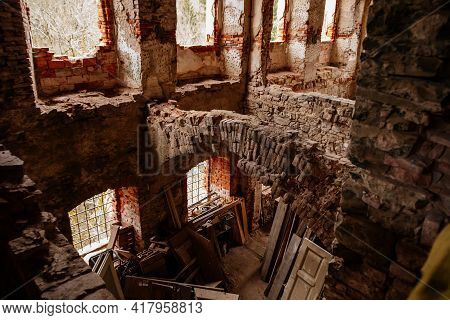 Сastle Interiors, Brick Walls, Restoration Works, Ruins Of Horni Hrad, Gothic And Renaissance Or Neo