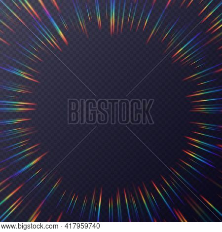 Light Refractions Frame, Background With Rainbow Sunlight Effect, Holographic Rays With Transparency