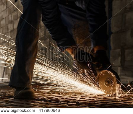 Work Of Electric Saw For Metal View In Studio