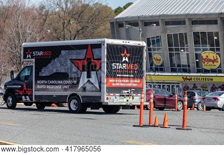 Charlotte, Nc Usa - March 20,  2021: Starmed Healthcare Covid-19 Truck Outside Bojangles Coliseum. S