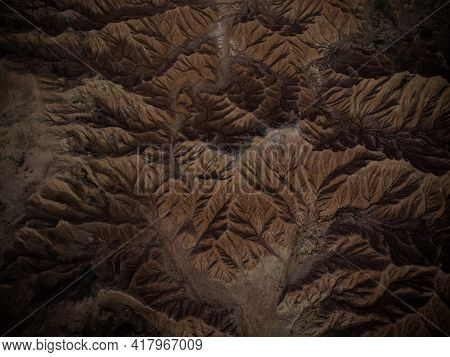 Aerial Panorama View Of Tatacoa Desert Tropical Dry Forest Red Sand Stone Labyrinth In Villavieja Ne