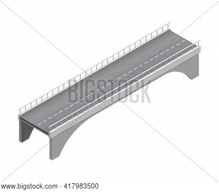 Fixed Bridge With Metal Balustrade Railing Oated With Asphalt Isometric Vector Illustration