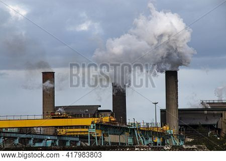 Chimneys Profusely Pumping Stead In To The Atmosphere