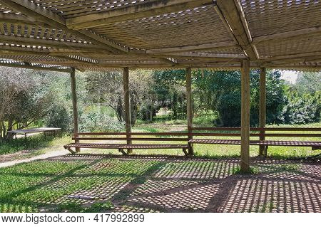 Gazebo With Lattice Roof For Relaxing In Decorative Farm Botanical Garden Emek Hefer